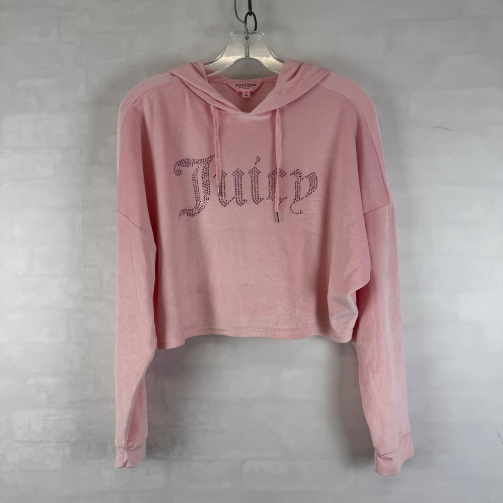 Juicy Couture Pink Rhinestone Logo Cropped Hoodie‎ Size M